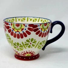 DeeCoo Large Ceramic Hand Painted Coffee Mug Large-sized 15 oz. Red Navy Lime