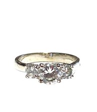 Vintage 3 Cubic Zirconia Graduated Ring Silver Tone Engagement Size 6 Costume