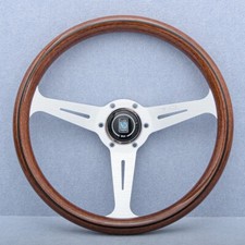 360mm Nardi Classic Mahogany Wood Steering Wheel With Silver Chrome Finish