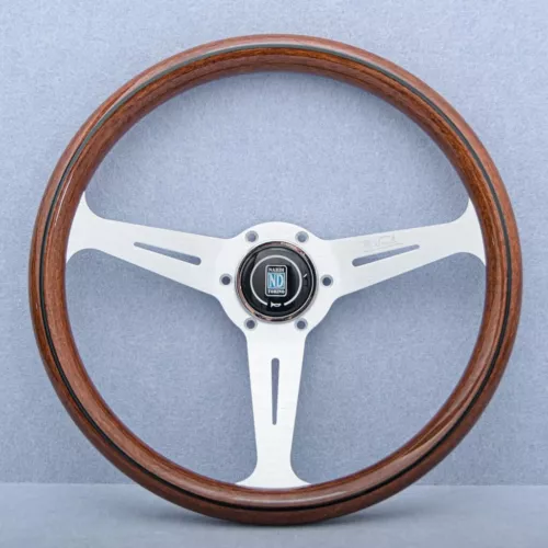 360mm NARDI Classic Mahogany Wood Steering Wheel with Silver Chrome Finish - Picture 1 of 6