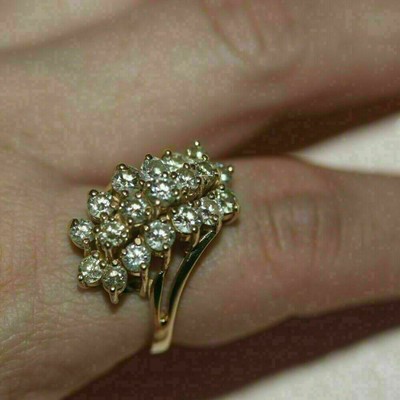 2Ct Round Simulated Diamond Cocktail Waterfall Cluster Ring 14K Yellow Gold Over