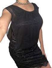 Guess VTG Women Sz 7 Black Sexy Y2K Sleeveless Chiffon Blouson Mini Dress