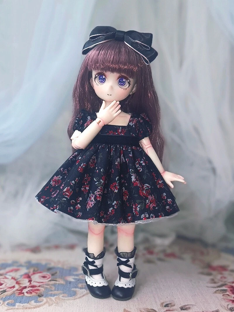 1 6 BJD YOSD Outfit Doll Clothes Princess Black Red Flower Dress