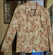Vtg Basler Jeans Pink Roses Flowers Blazer Jacket SZ 42 New