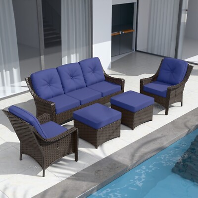 EAGLE PEAK 5 Pieces Azure Bay Wicker Outdoor Patio Furniture Set