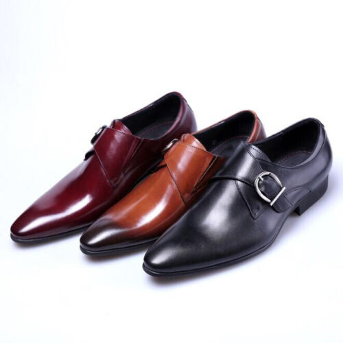 Mens Leather Shoes Business Formal Dress Wedding Oxfords Buckle Slip On Loafers - Picture 1 of 24