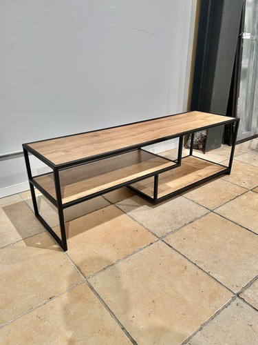 Porta Tv Stile Industriale Moderno Ferro Legno Salotto Arredamento Nero Nuovo - Foto 3 di 4