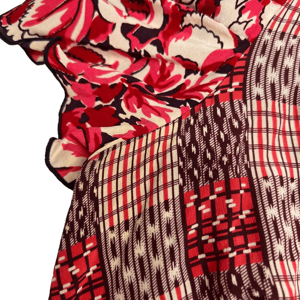 Anna Sui Silk Ruffle Patchwork Wrap Dress Size 6 - image 7