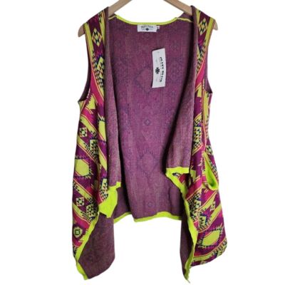 Crazy Train Vest Women's Medium Sleeveless Western Pockets Green Pink NWT