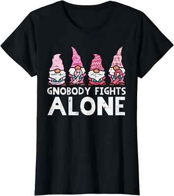 Gnobody Fights Alone Gnomes Funny Breast Cancer Ladies' Crewneck T-Shirt