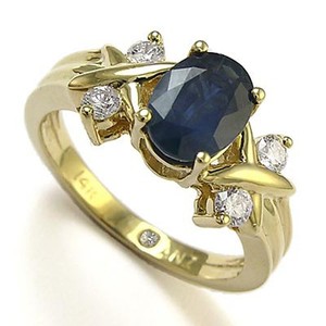 14K SOLID GOLD SAPPHIRE AND DIAMOND RING Diamond Color G ...