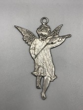 Großer Zinn Engel mit Geige Anhänger Christbaumschmuck Weihnachten