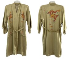 Vintage Gold Silk Satin Hand Embroidered Dragon China Robe Unisex