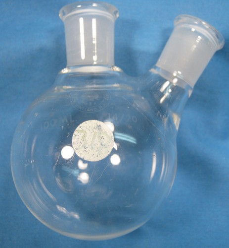 ACE 100 ML ROUND BOTTOM 2-NECK FLASK BOTH  14/20 FREE SHIPPING     13-A