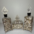 Vintage Goldtone Hollywood Regency Ormolu Vanity Set Perfume Bottles and Powder — photo 1