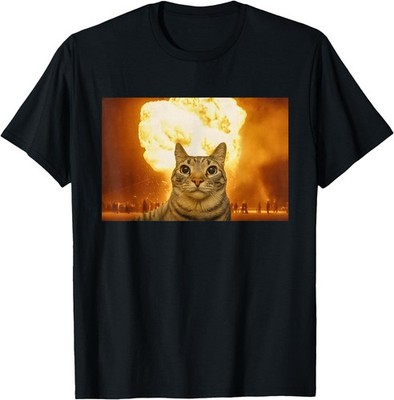 Funny Cat Explosion Meme Brain Rot Men Humor T-Shirt