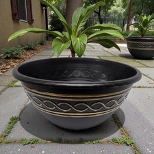 Black Gold Infinity Garden Bowl Planter Set 2 Large Outdoor Pot