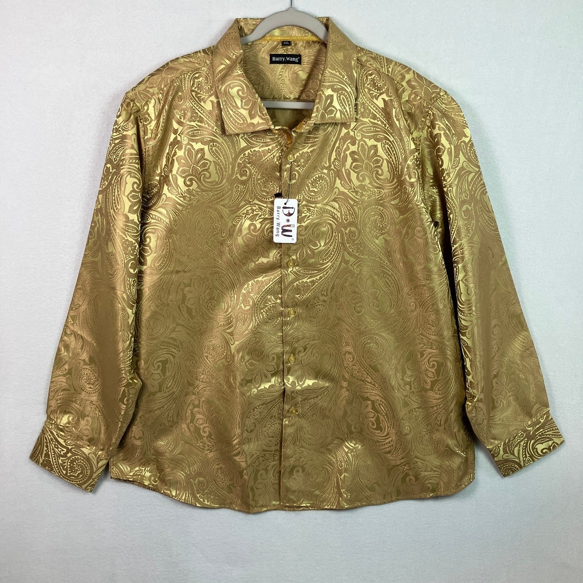 gold silk dress shirt Beige Floral Silk Dress Shirt L main image 0