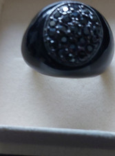 Black Stone Dome Ring, Round Shape, Size P