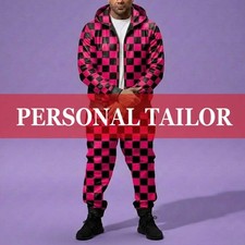 Men's Genuine Soft COWHIDE Leather Hoodie TrackSuit Sweatsuit [PINK/BLACK]