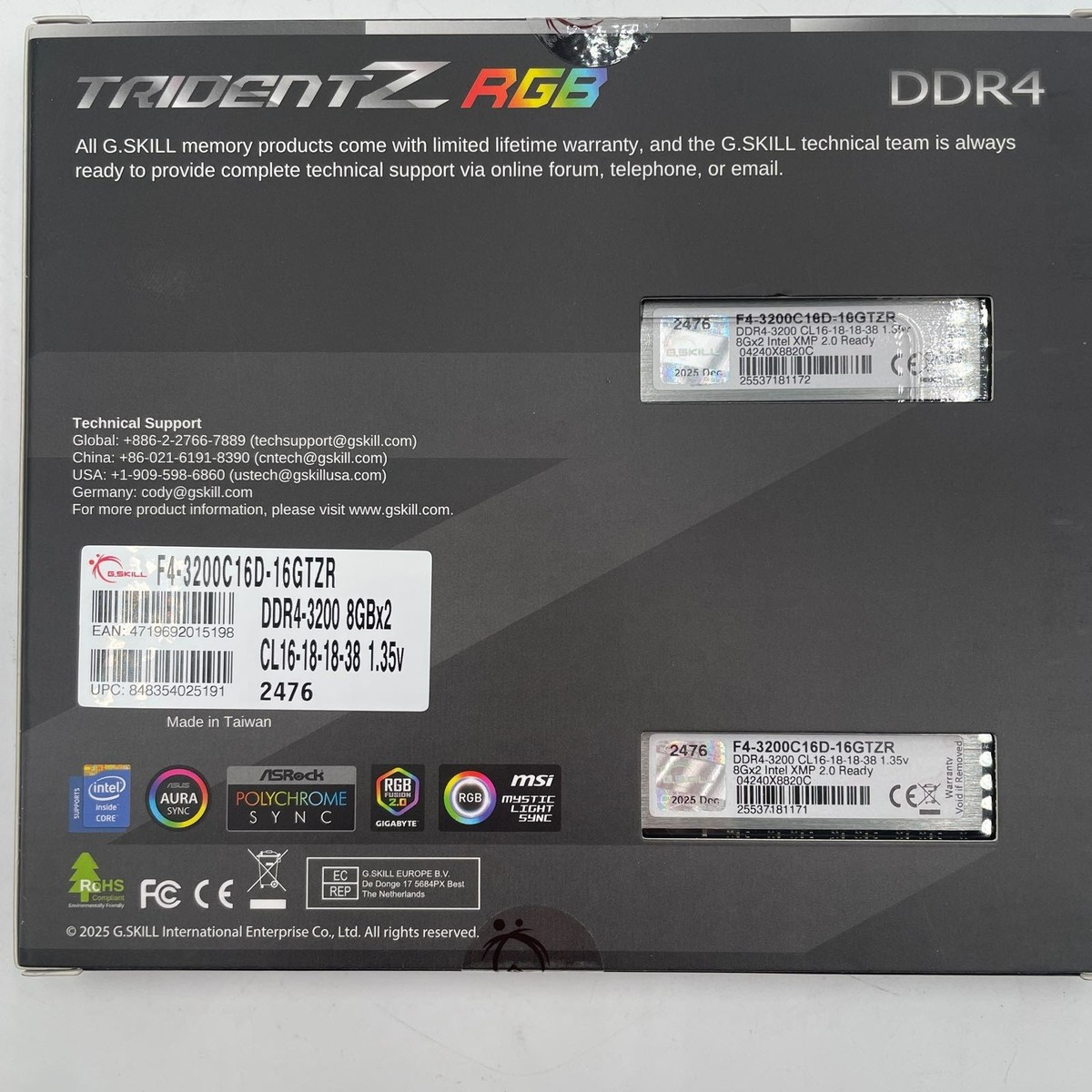 G. SKILL Trident Z RGB 16GB DDR4 3200 MHz PC4-17000 (F4-3200C16D