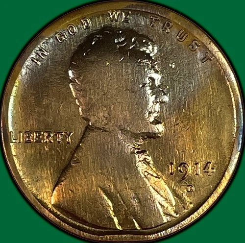 1914-D Lincoln Wheat Cent Very Good VG Coin, Harshly Cleaned, Rim Bump #34376