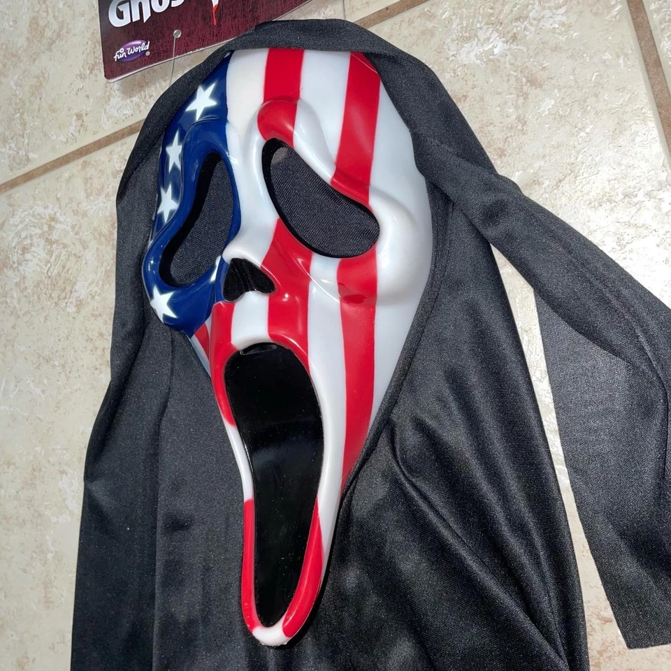 SCREAM MOVIE PATRIOTIC FLAG GHOST FACE MASK WITH HOOD COSTUME FW93512 NWT - Image 4 of 4
