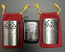 Lot Of 3 VTG  Jon-E & Mikado Hand warmers with bags Giant GI size & Slim Sm Size