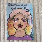 ORIGINAL ACEO Folk Art Painting Girl Woman Salvation LORD Bible Scripture YHWH — photo 1