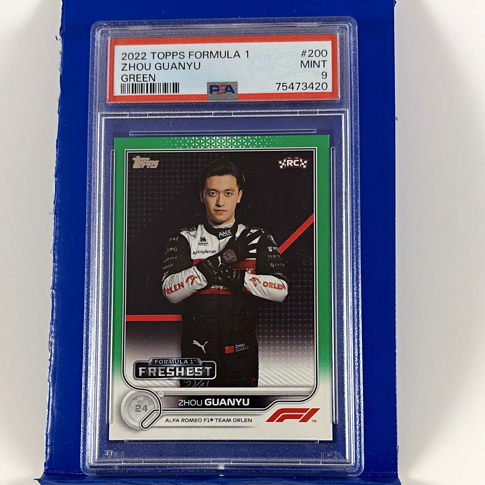 2022 Topps Chrome Formula 1 - Zhou Guanyu RC F1 Freshest Green #200 PSA 9 31/75 view 1