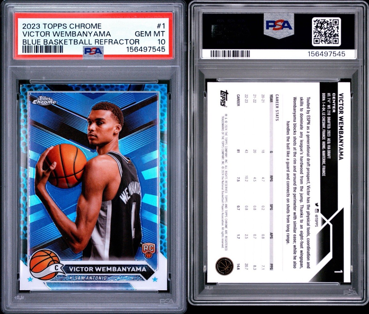 PSA 10 2023-24 Topps Chrome Basketball Victor Wembanyama Blue 