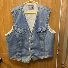 Vintage Lee Storm Rider Denim Vest Men s XL Sherpa Lined MADE IN USA