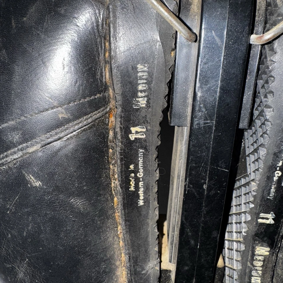 复古 50 年代 60 年代 Raichle 瑞士皮革滑雪靴 11 米带 Allsop 托架 — 第 3/4 张图片