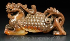 7.2" Chinese Natural Hetian Old Jade Carving Dragon Tortoise Turtle statue