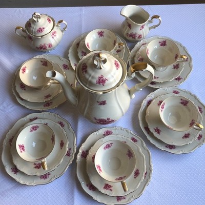 Vintage 21tlg. Kaffee -Teeservice  Edelstein Maria Theresia Rose für 6 Personen.