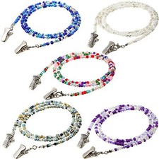 5 Pieces Bead Eyeglass Chains Clip Holder Colorful Beaded Face Covering