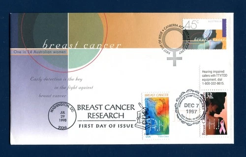 DUAL Sc. B1 Breast Cancer Semi-Postal JOINT ISSUE FDC - Australia Post