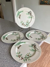 Set of 4 Winter Birds Plates 11 in Melamine Eurita Reston Lloyd Xmas Lightweight