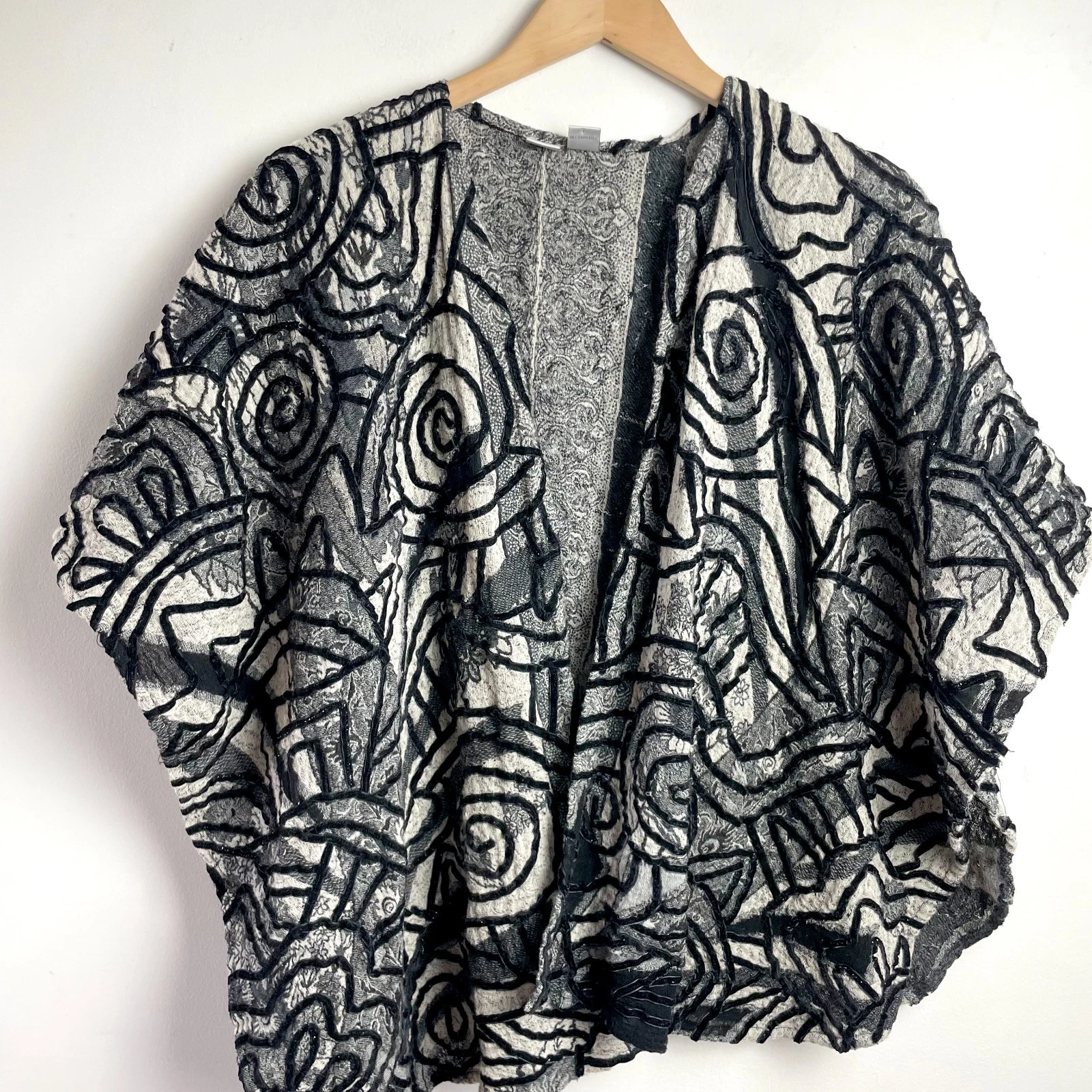 Vintage Chicos Textured Wool Shawl Poncho Boho Eclectic Avant Garde Lagenlook