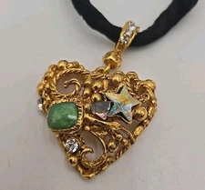 Vtg Christian Lacroix Gold Heart Pendant