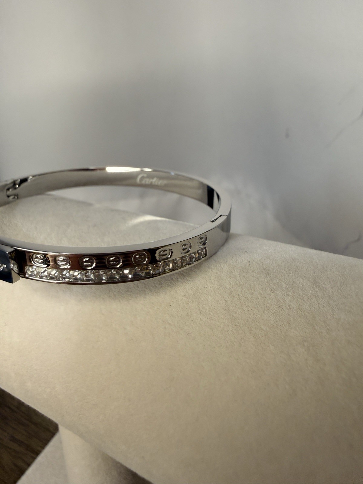 Silver Diamond Bangle Bracelet - image 2