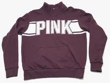 VICTORIA SECRET PINK Sweatshirt Women SMALL 1/4 Zip Mock Neck Pullover Spell Out