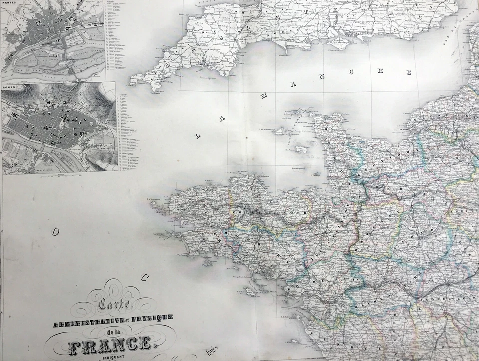 Mapa antiguo escaso de Francia Dufour 1857 - 1,5 m x 1,15 m, 6 pies x 4 pies Foto 3 de 4