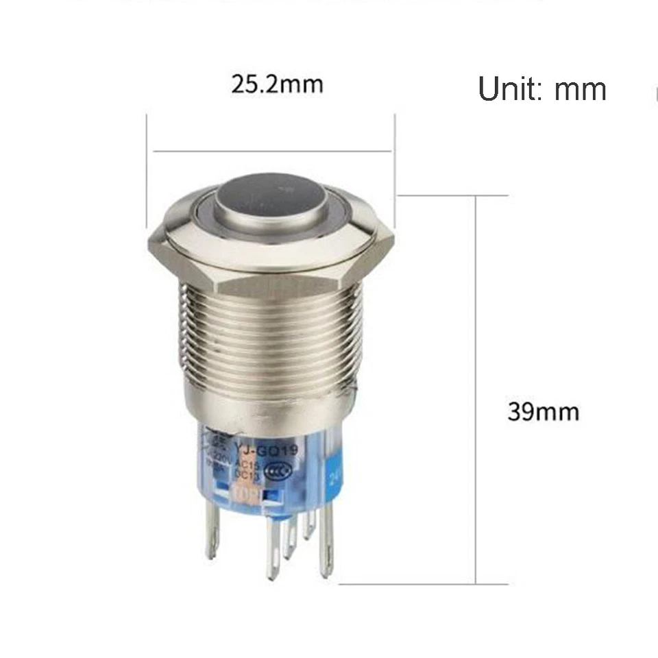 16mm Latching / Momentary Push Button Switch ON-OFF W/Red Green Yellow LED Lamp - Image 3 of 4