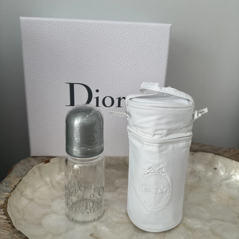 100% AUTHENTISCHE SELTENE BABY DIOR SILBER GLAS FUTTERFLASCHE 125ML & DIOR KÜHLTASCHE - Bild 2 von 4
