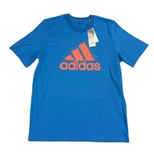 Adidas Mens Short Sleeve Logo Graphic Crewneck T-Shirt Blue M