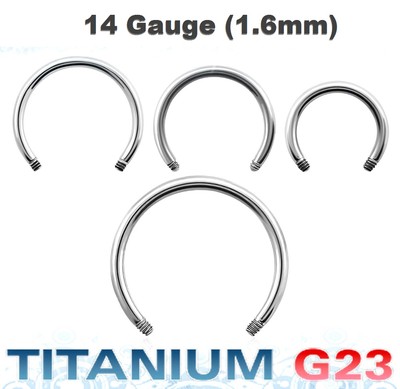 14G G23 Titanium Threaded Horseshoe Circular Post Ear Septum Labret  8mm-16mm