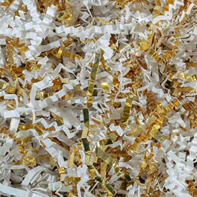 Crinkle Cut Paper Shred Filler (1/2 LB) for Gift Wrapping & Filling - White Gold