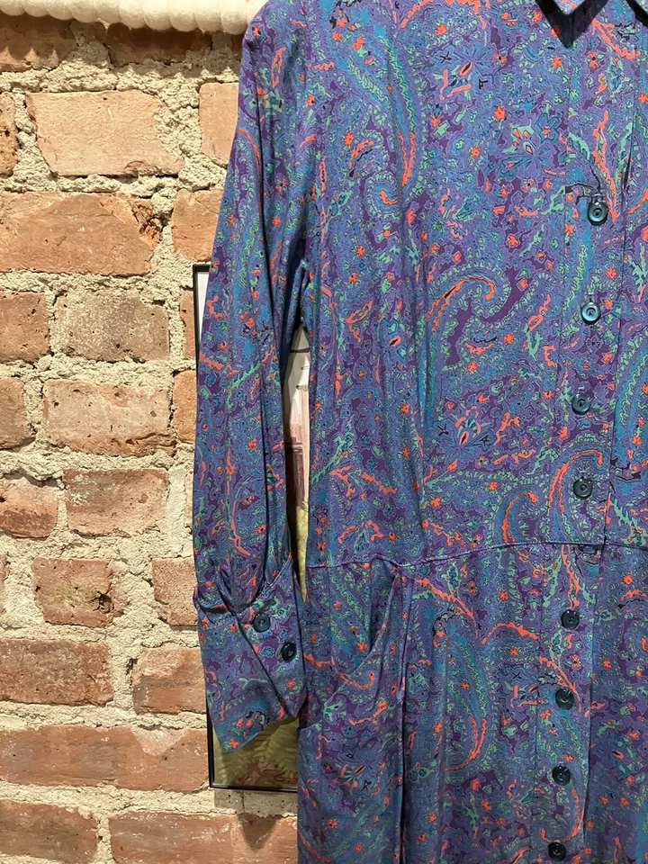 Vestido Vintage Años 40 50 Rayón Rockabilly Cuello Lazo Paisley Estampado Atómico Talla 6-8 Foto 3 de 4