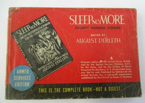 August Derleth SLEEP NO MORE, Twenty Horror Stories, Armed Services Edition 1944